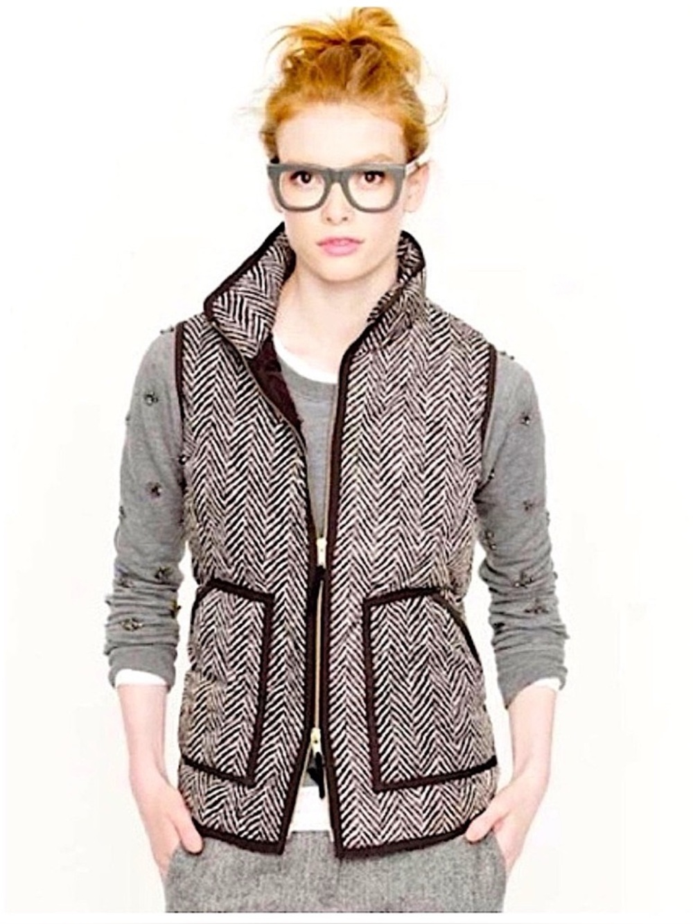 J. Crew 2012 Quilted Puffer Herringbone Vest XXS